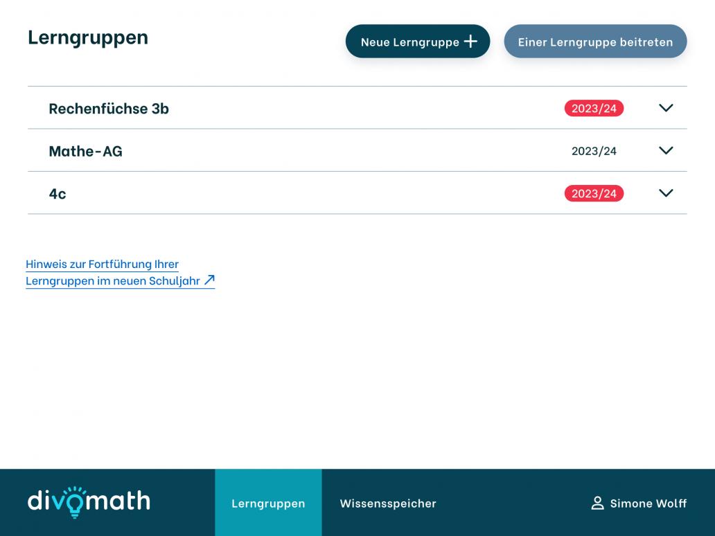 Dashboard mit Lerngruppen